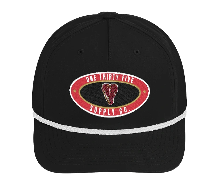 Richardson 258 black rope cap with white rope and T-Bone badge